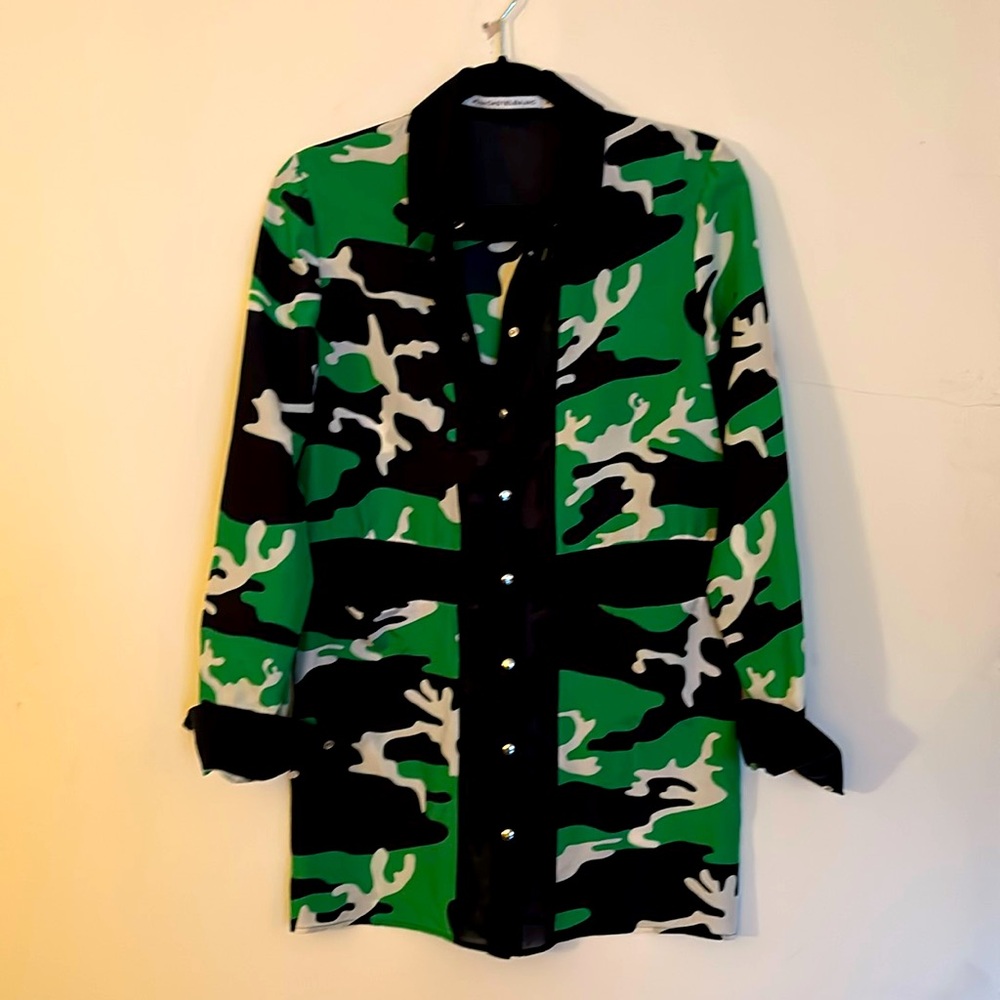 JC De Castelbajac 100% Silk Camo Blouse